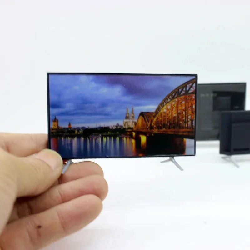 1/12 Poppenhuis Mini TV met standaard Basis TV Schaal Miniatuur Model Home Decor Decoratie Speelgoed Cadeau Poppenhuis Accessoires Ambachten - afbeelding 2
