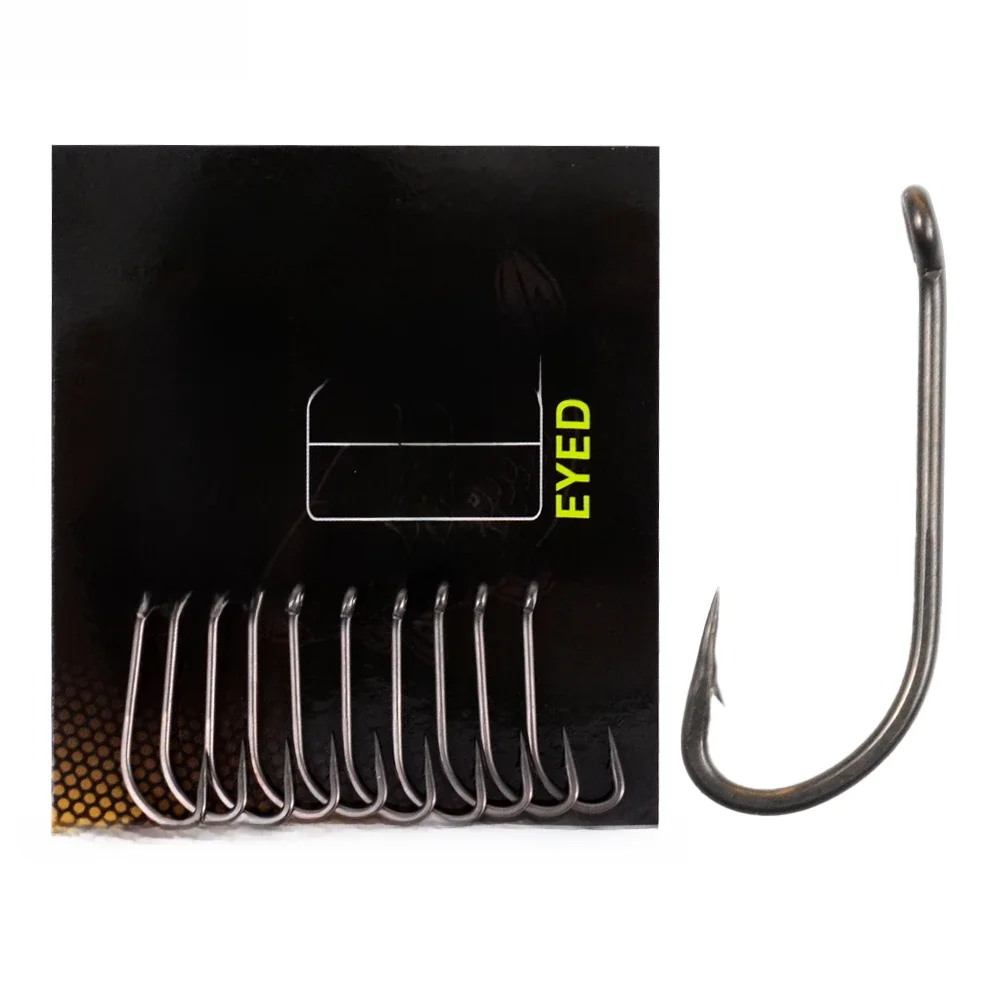 Hirisi 15 pièces hameçon en acier à haute teneur en carbone enduit de PTFE Micro barbelé avec oeil longue tige X913 accessoires de pêche à la carpe