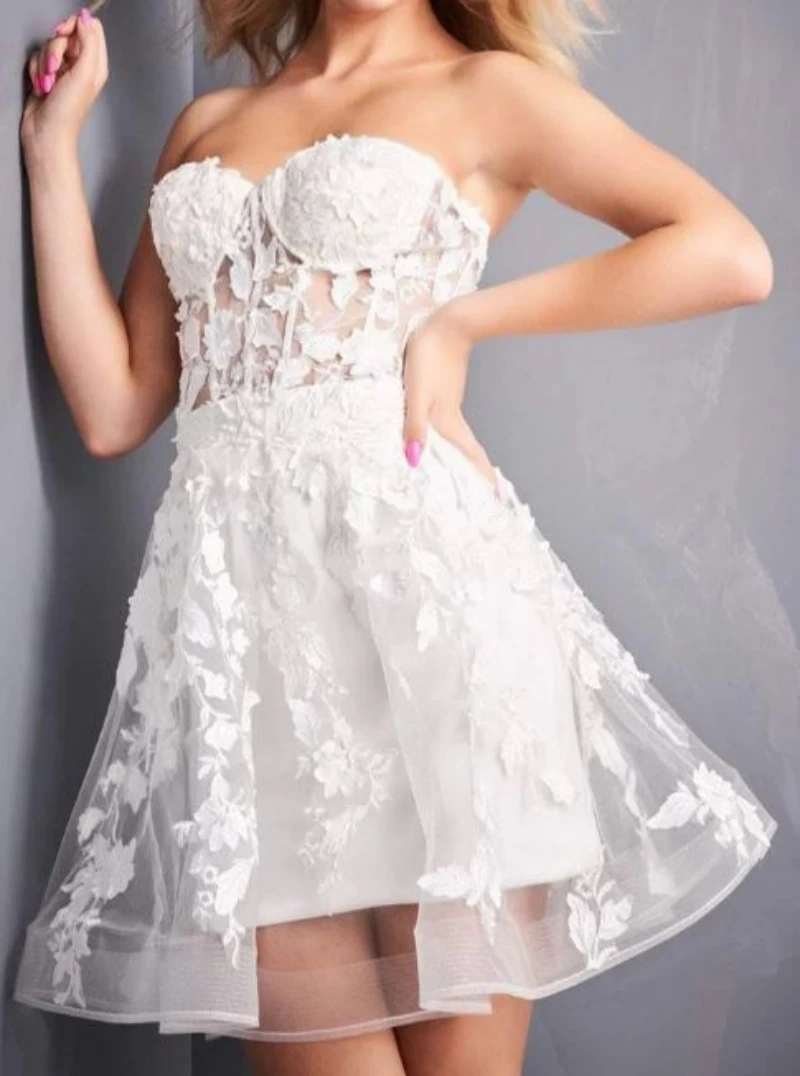 

A-Line Sweetheart Floral Appliques Illusion Corset Fit Strapless Embroidery Appliques Back Zipper Evening Prom Dress