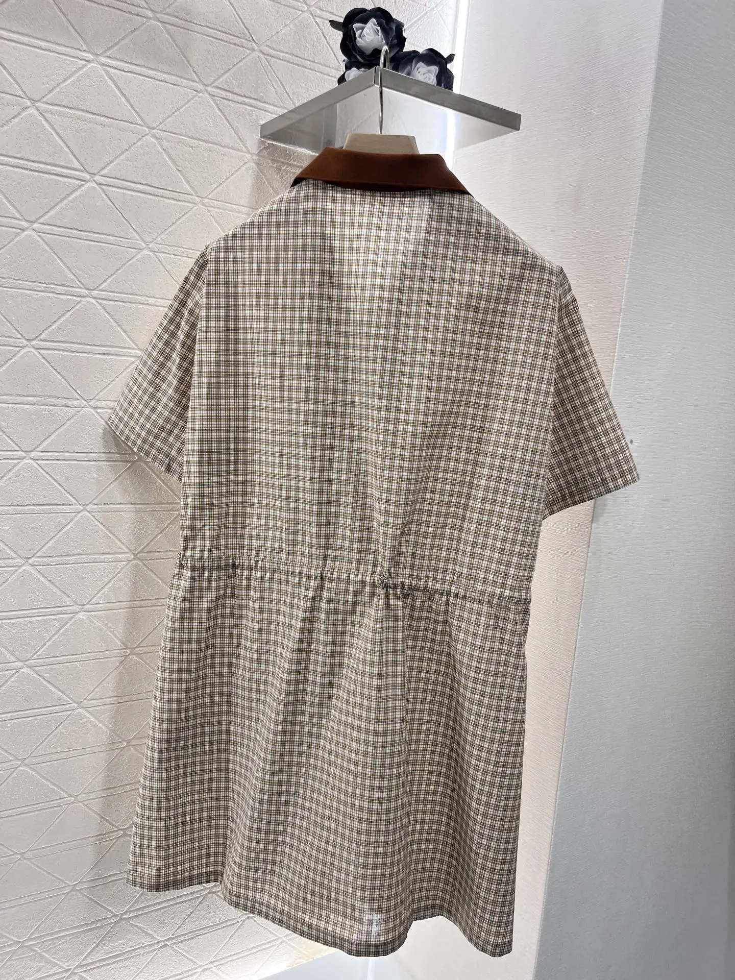 

2025 New Dress Drawstring Plaid Buttons Cotton Fashionable Versatile Slimming Figure-hugging Spring Summer