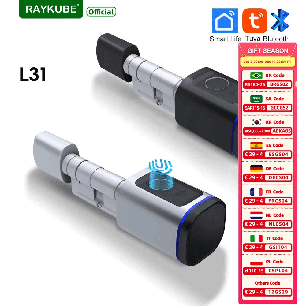 raykube-l31-tuya-ble-serrure-de-porte-electronique-intelligente-a-empreintes-digitales-serrure-a-cylindre-avec-tuya-lutte-d'application-smart-life-carte-ic-deverrouillage-nfc