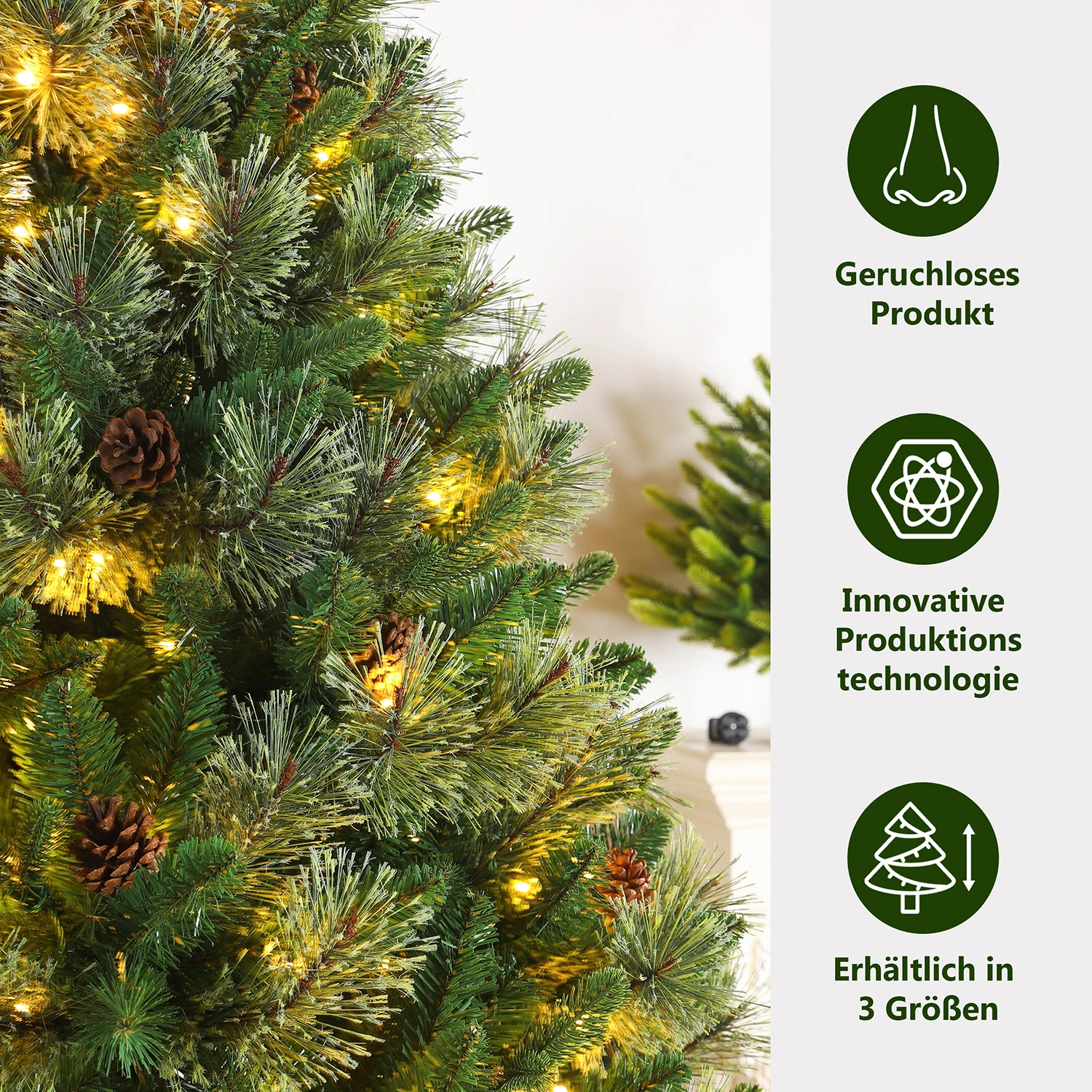 180/210/235 cm künstlicher Weihnachtsbaum PVC+PE, 1080/1400/1790 Spitzen, 210/310/410 LED-Leuchten, Holzständer, Party-Dekoration für den Innenbereich – Detail 3