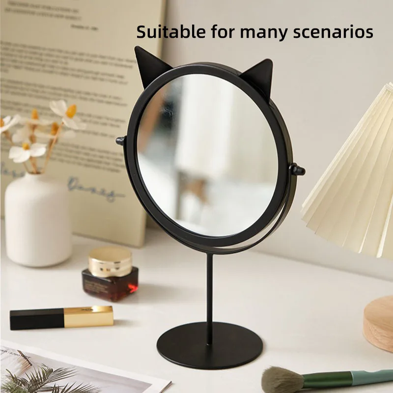 Espelho redondo de mesa pode levantar e girar espelho de alta definição de um lado espelho de maquiagem para casa espelho de vestir de orelha de gato