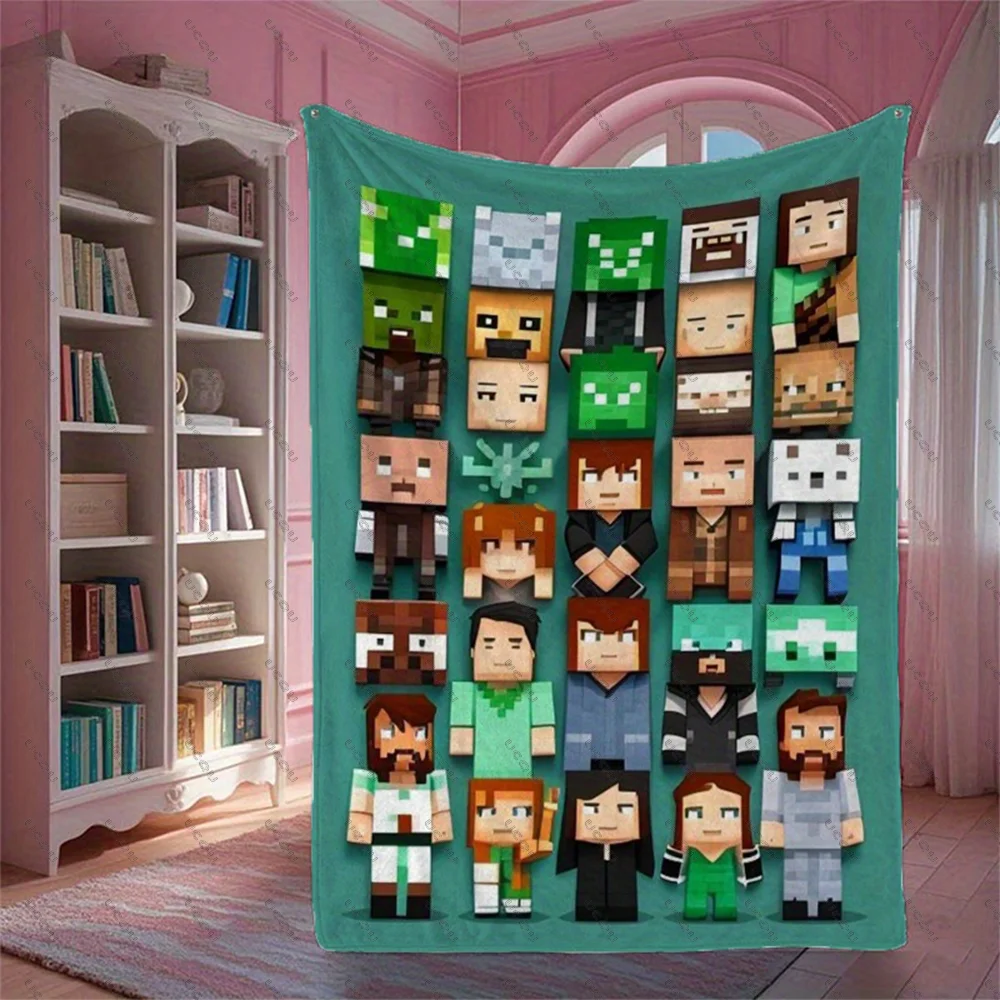 Anime Pixel Pattern Print Blanket Fun Cozy Gift Sofa Travel Office Warmth Autumn Winter Fans Christmas Wedding Birthday Gift