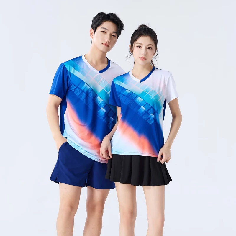 Badminton-Shirt für Damen, hochwertiges, individuell bedrucktes Tennis-Bekleidungs-Sport-Pingpong-T-Shirt mit Sublimationsdruck, sportlich, schnell trocknend, kurzärmelig