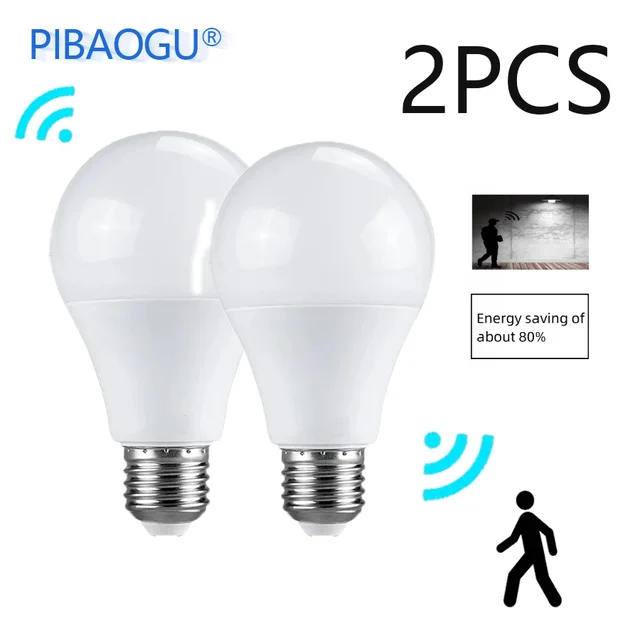 2 SZTUK Lampa z czujnikiem ruchu PIR 110V 220V radarowa żarówka LED z czujnikiem 6W 9W 15W 18W do domu Ganek Schody Przedpokój Podziemny Garaż