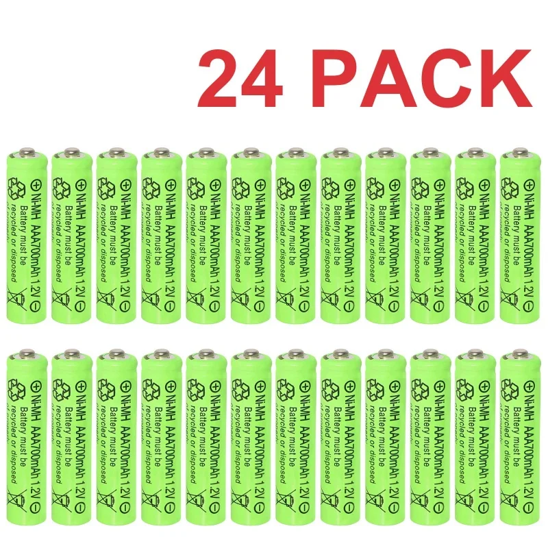 24 Pack AAA Rechargeable Batteries, 700mAh 1.2V Ni-MH Triple A Batteries High Capacity for Garden Landscaping Solar Lights