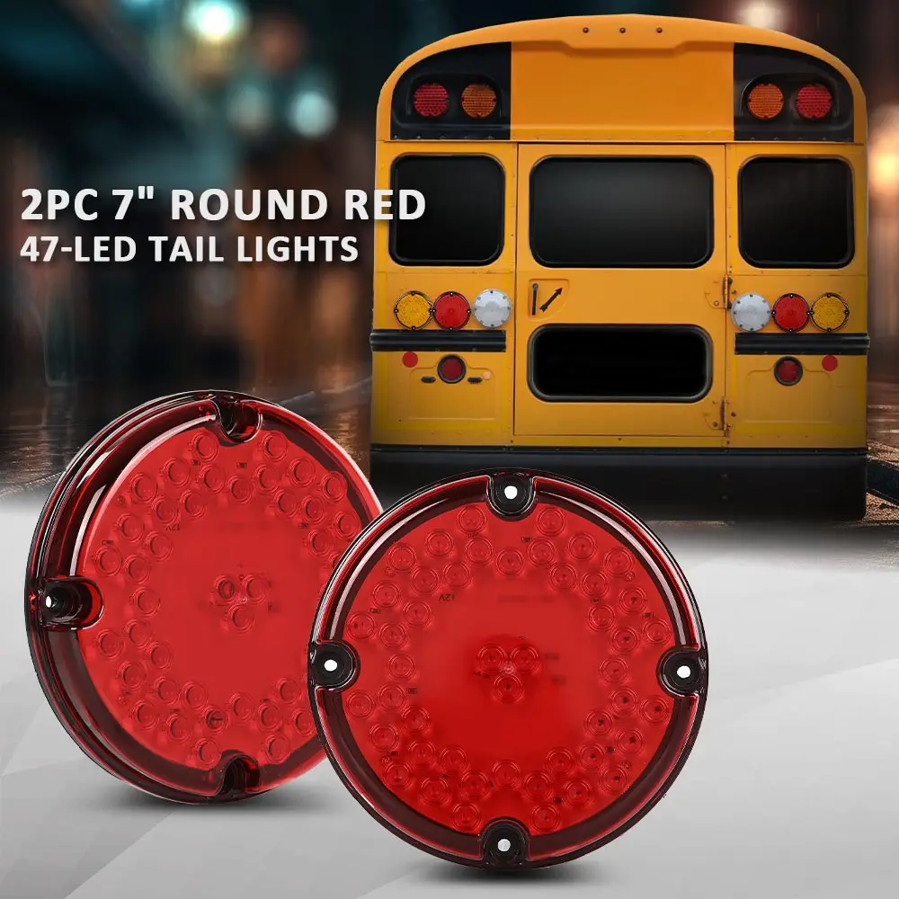 

2Pcs 7-Inch Round Red 47-Led Tail Lights Suitable for School Bus, Transit Vehicles, Garbage Truck, Waterproof, Snowproof, Dustproof Car Lights