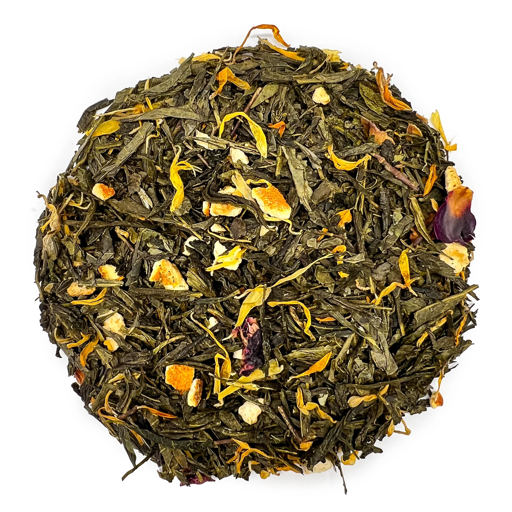 Té Verde Kombucha, Espirulina, Caléndula, Naranja y Rosas. 100 gramos en hoja suelta. 50 tazas de infusión. \