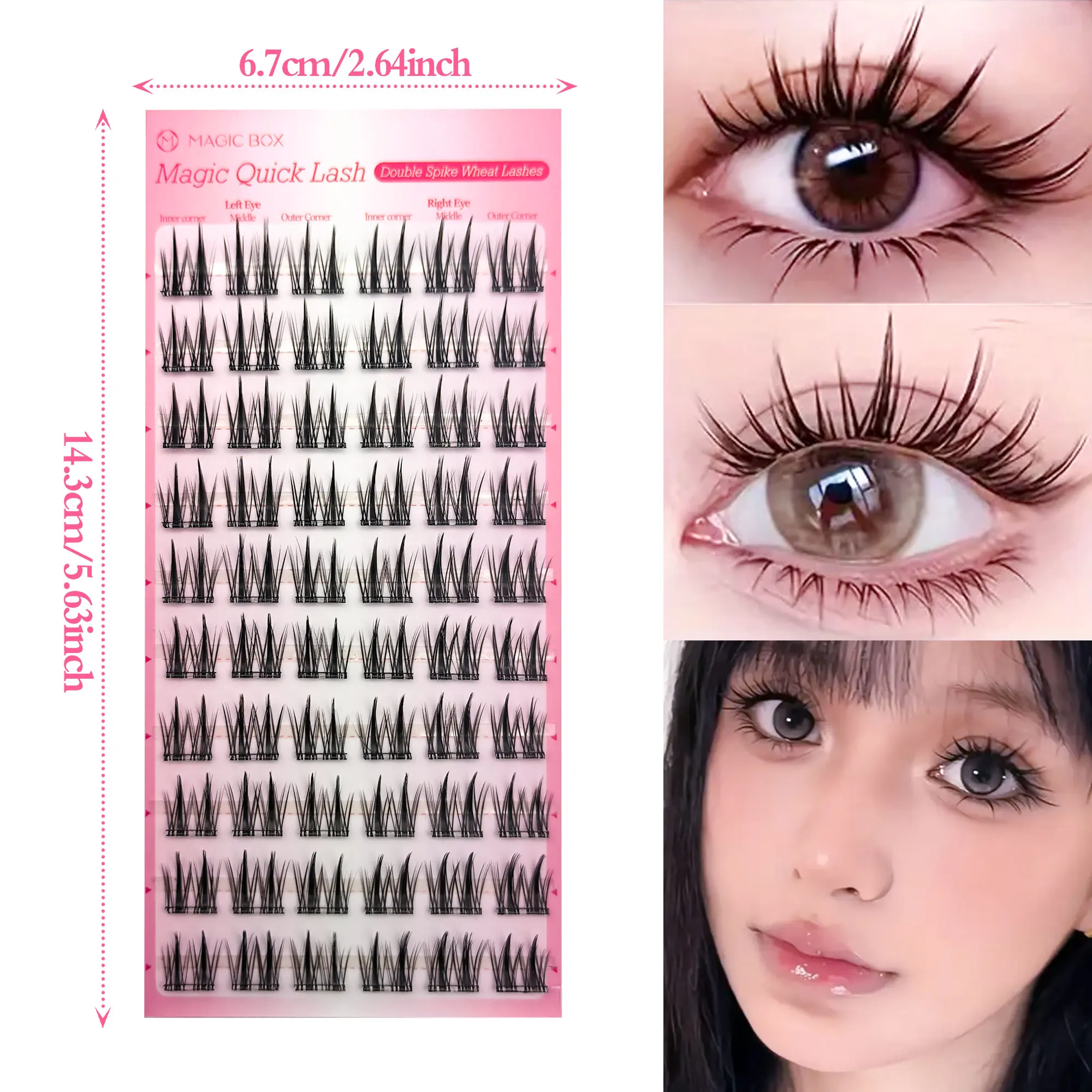 10-reihige künstliche Wimpern ohne Kleber – doppelspitzige Weizenohren, natürlich und flauschig, ultraleicht und ultradünn