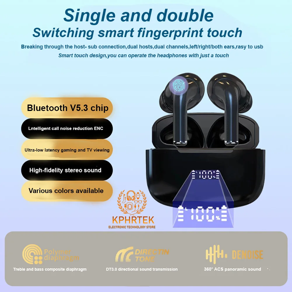 20 PCs High-value smart digital Bluetooth headset digital display version can display the remaining power fingerprint touch ster