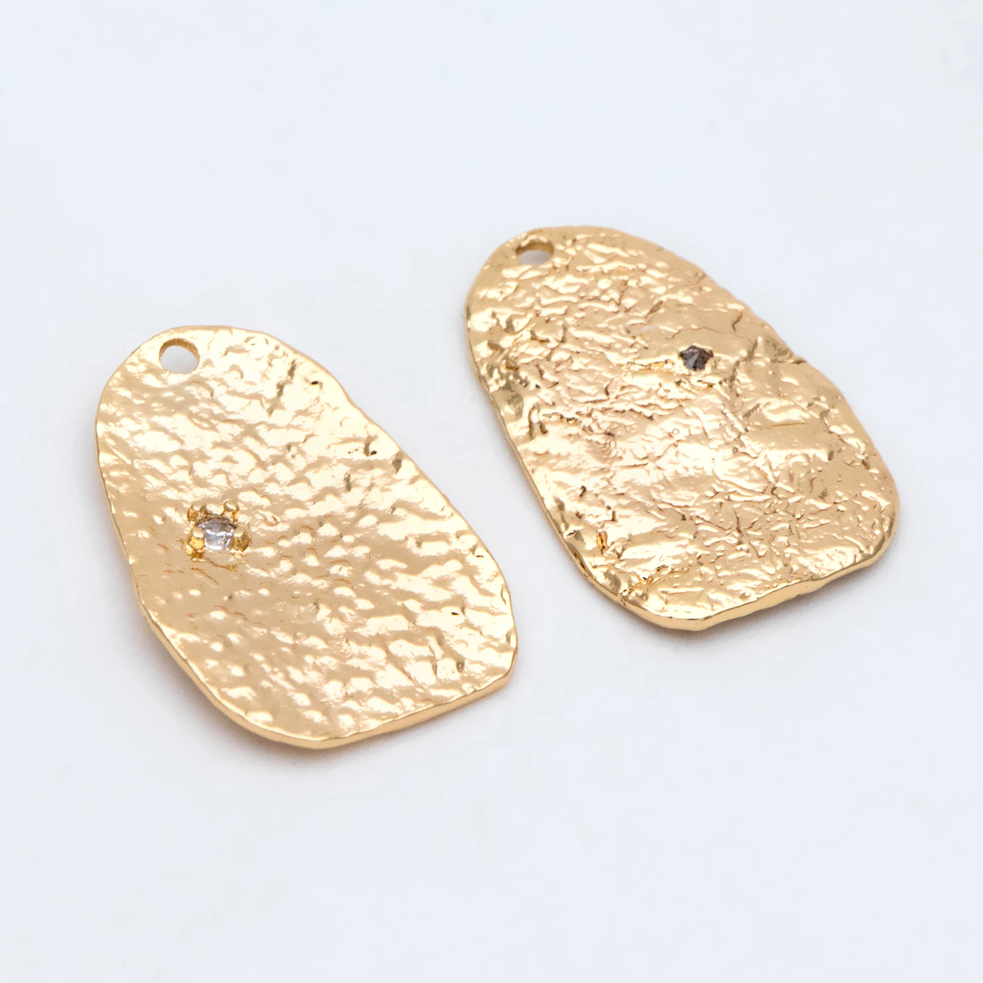 

10pcs CZ Paved Hammered Irregular Charm, 18K Gold Plated Brass Geometric Drop Pendants (GB-2972)