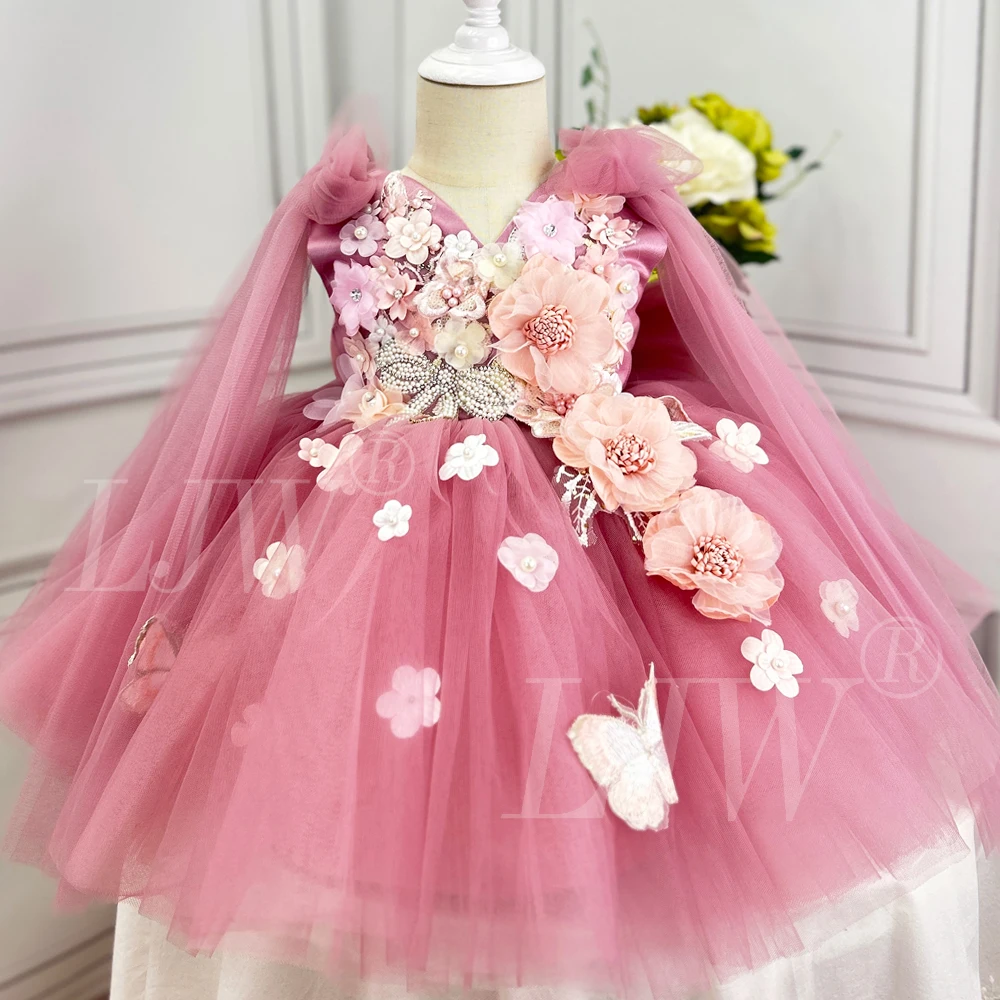 Robe de princesse Lolita à fleurs et perles pour filles, tenue moelleuse avec ailes de papillon, Costume de spectacle pour fête d'anniversaire et de carnaval, nouvelle collection 2025