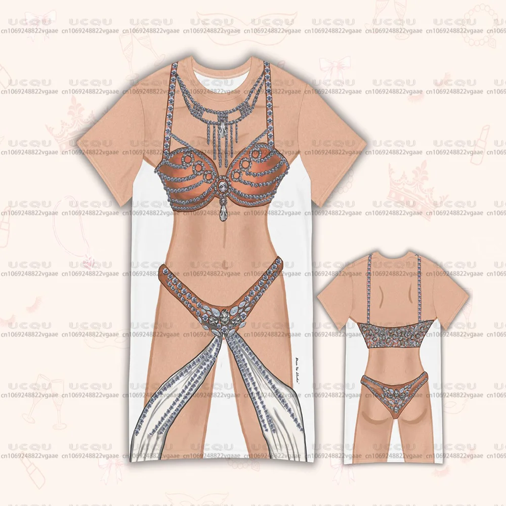 Bride Bikini T-Shirt Dress Costume Fun Loungewear Unique Gift Top Tee Fun Chain Gem Showgirl Cosplay Skirt Party Hawaii 2026