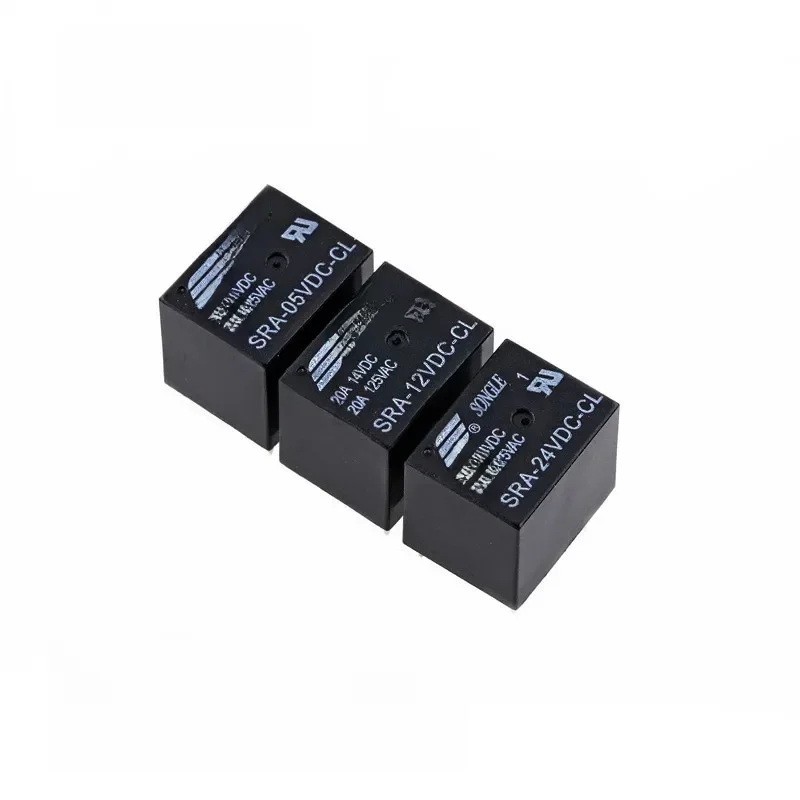 Relais de puissance cc 5V 12V 24V 20A, 5 pièces, SRA-05VDC-CL SRA-12VDC-CL SRA-24VDC-CL, 5 broches, Type PCB, en Stock, relais Automobile noir