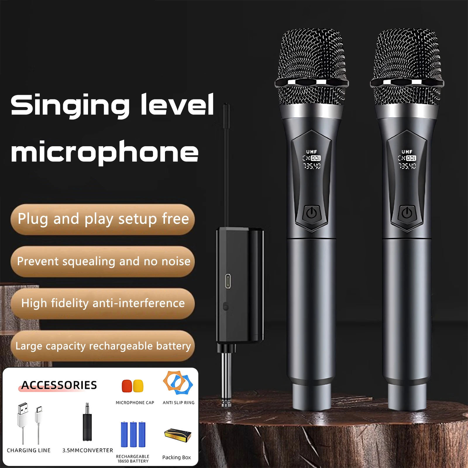 

Wireless dynamic microphone UHF fixed frequency handheld 2 channels, with rechargeable receiver, 8 hours, suitable for gathering