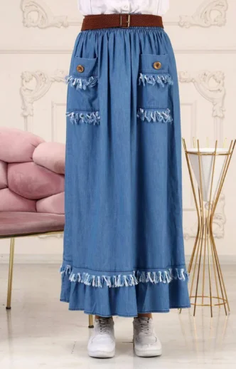 New fashion spring summer Denim all-match loose casual jeans elastic waist long Maxi skirt women for