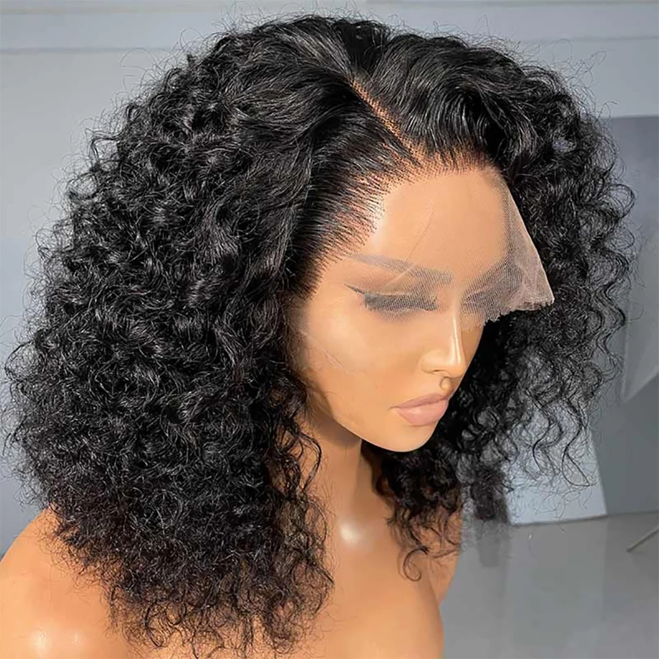 250% Density 13x4 Transparent Lace Wig Curly Bob 4x4 Lace Closure Loose Deep Wave Lace Front Human Hair Wig 100% Remy Human Hair