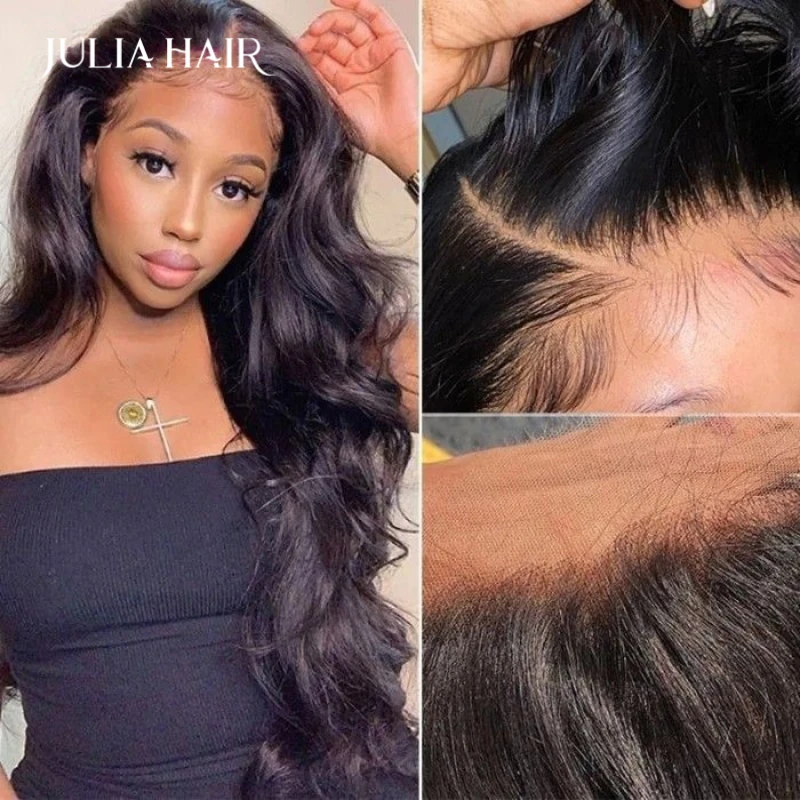 

Julia Hair Glueless Crystal Lace Pre Plucked Super Full Closure Body Wave Wigs Invisible HD Lace Melted Match All Skin Color