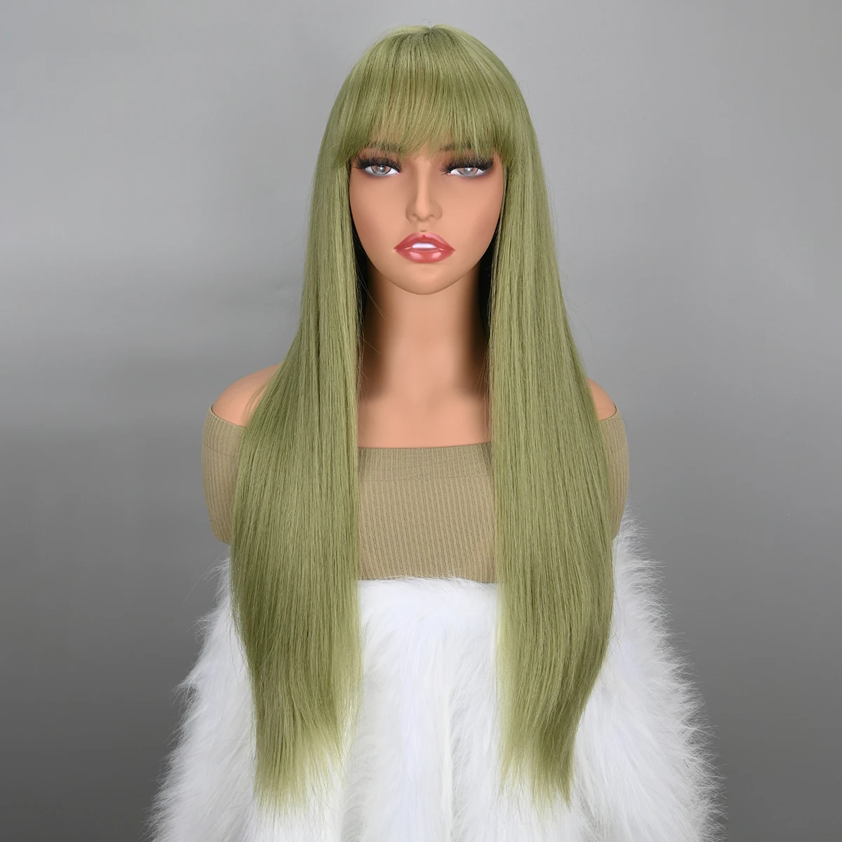 Long green Wig with Bangs Straight green Wigs for Women Cosplay Long Synthetic green Wig Natural Looking for Daily Wear