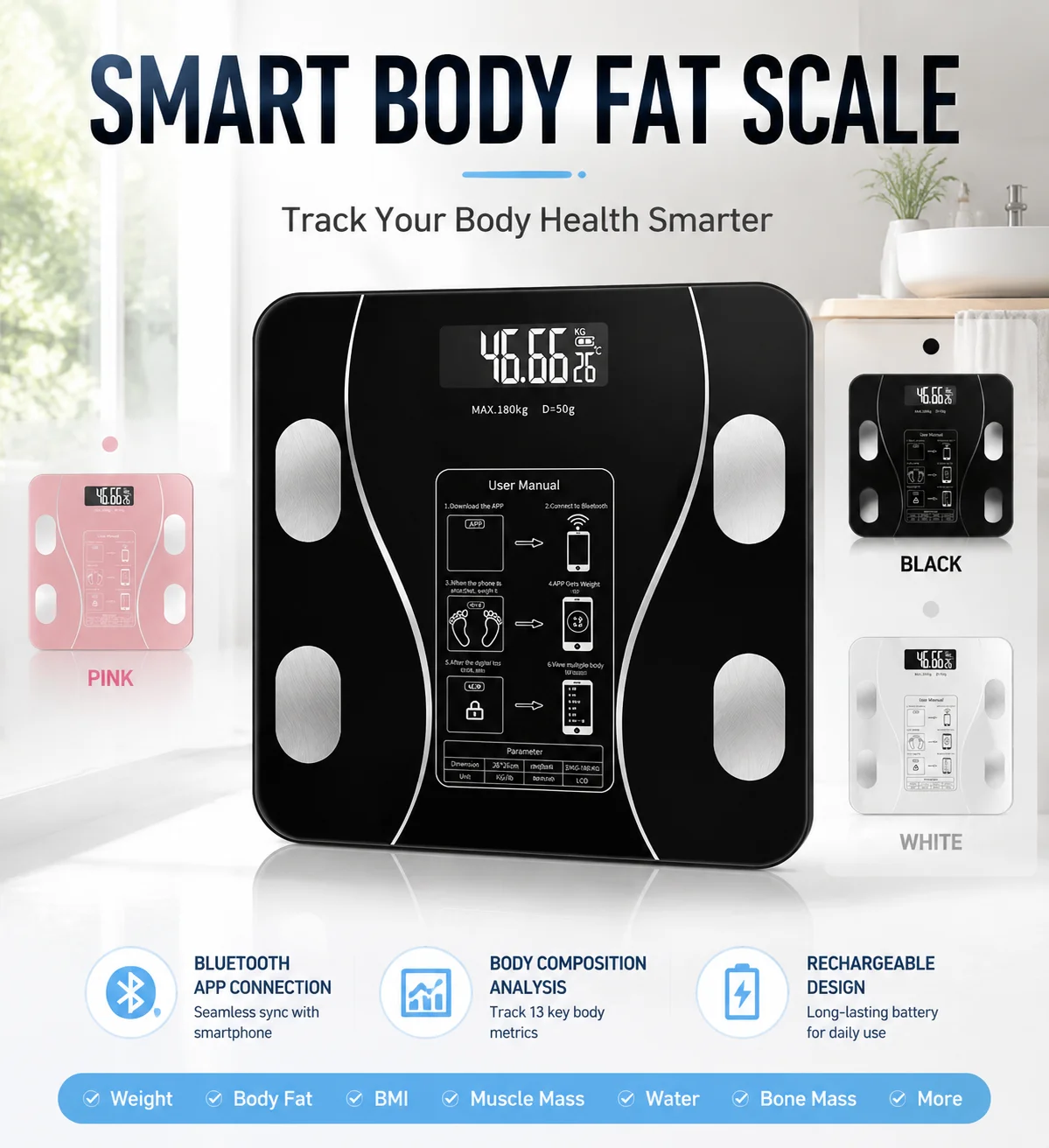 Smart Body Fat Scale with Bluetooth connectivity
