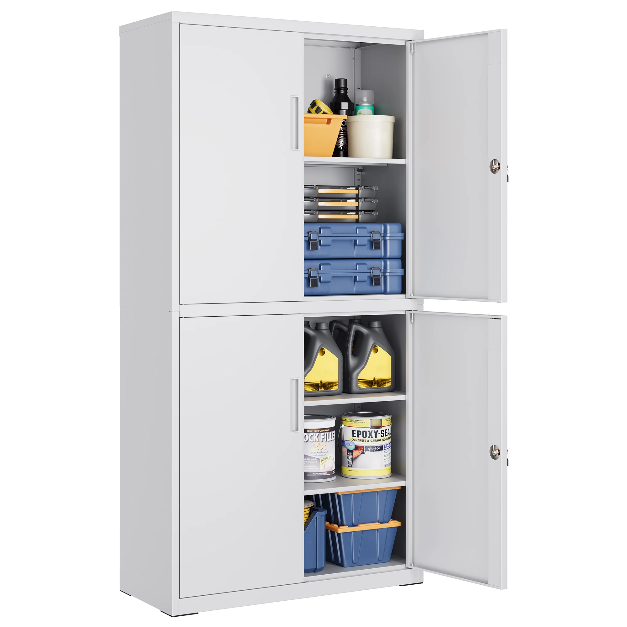 SONGMICS archiefkast, multifunctionele kledingkast, kantoorkast, met 4 deuren en 5 niveaus, 40x80x180 cm, 2 sloten