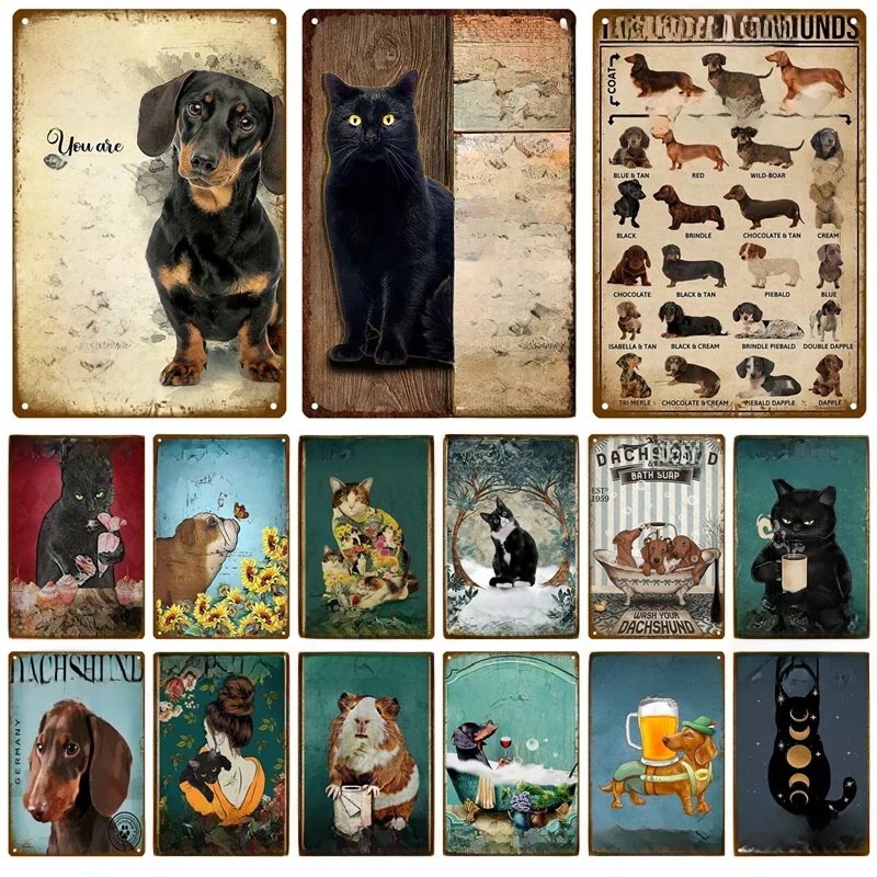 Retro Black Cat Metal Vintage Poster Funny Dog Wall Art Pet Sign Cafe Mural Plaque Metal Sign Tin Sign Plate Bathroom Home Decor — zdjęcie 2