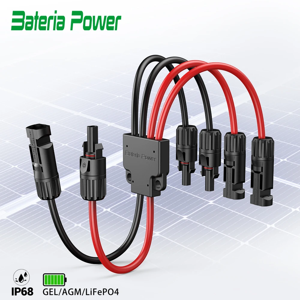 Solar Y Branch Parallel Connectors 4 to 2 Solar Panel Splitter Cable for 2 Panels IP68 Waterproof & Flame Retardant 30A 1000V