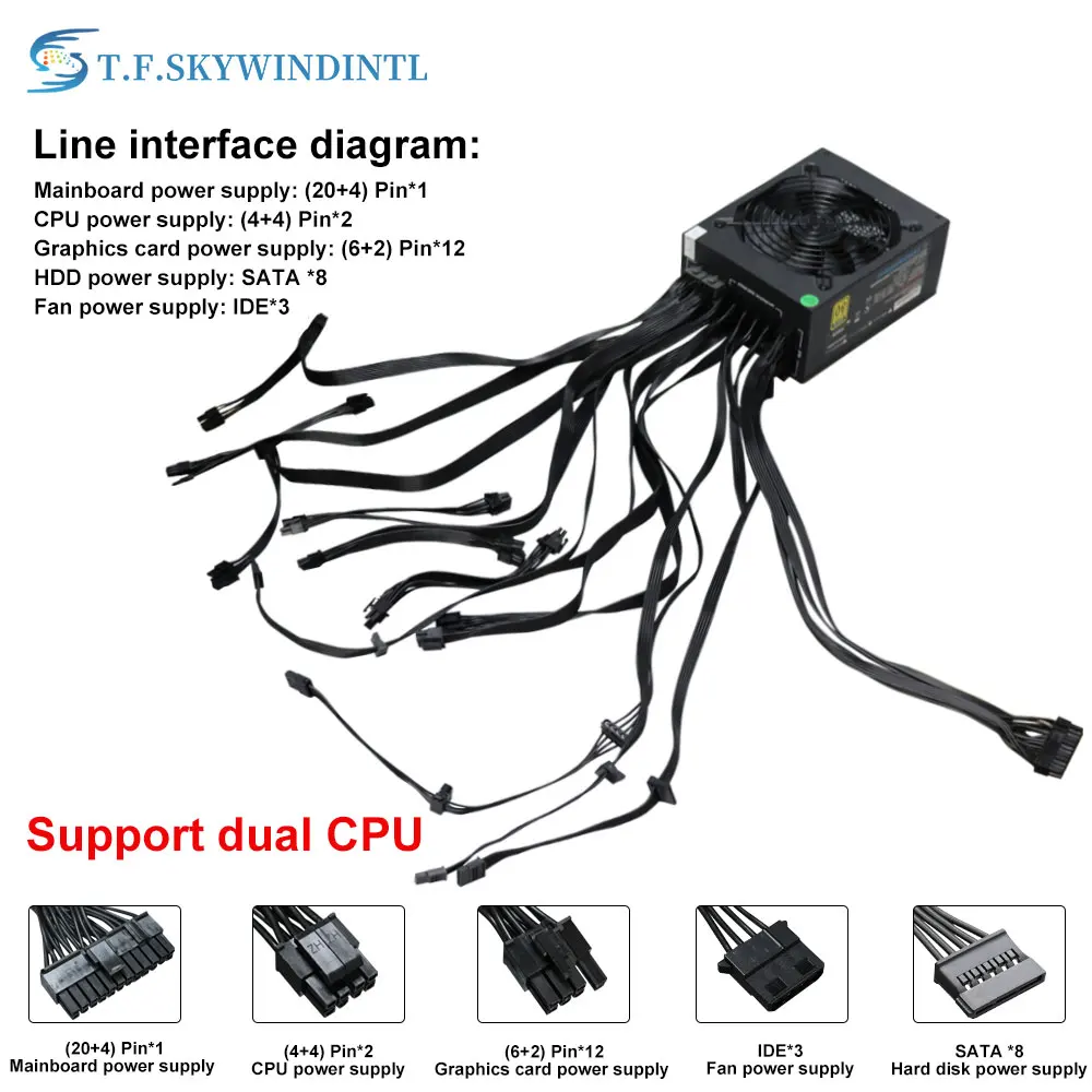 

t f skywindintl 2000W Active ATX Full Modular PC Power Supplies PSU MINE Power Suppli GPU Mining Mining Power Source 110V 220V