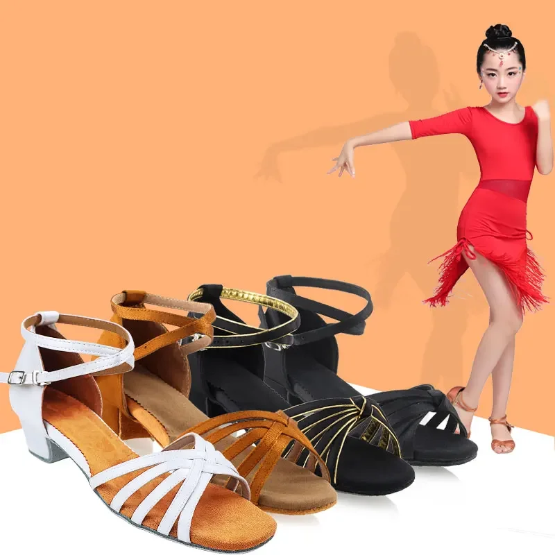 Dziewczęce satynowe buty do tańca latynoamerykańskiego na niskim obcasie Buty do tańca towarzyskiego dla dorosłych Tango Salsa Buty do ćwiczeń Maluch Buty do tańca latynoamerykańskiego Wydajność — 2