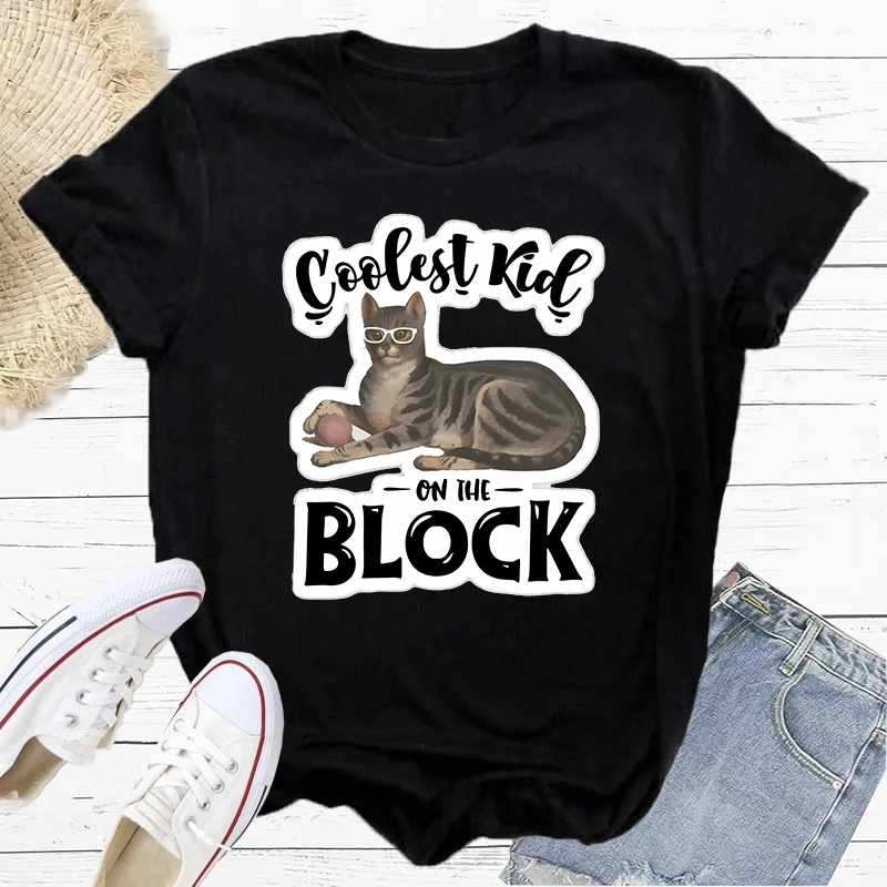 Cool Est Kid On The Block Shirts T-Shirt Print Cat Women Hio hop Fashion Y2K Crwneck Short Sleeve Tee Female Casual Tshirt S-208