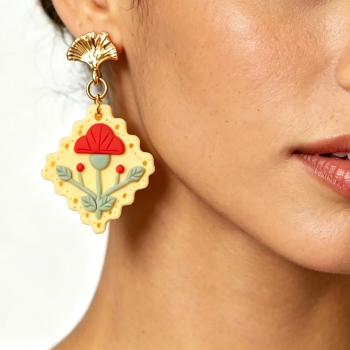 Handmade Polymer Clay Floral Drop Earrings Lightweight Boho Jewelry Gift for Women Ginkgo Stud Plaque & Blossom Cloud Dangles
