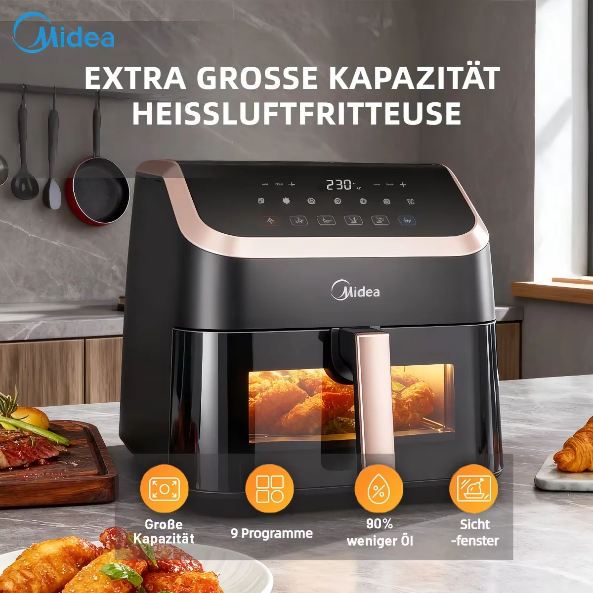 Comfee 90cm Schwarze Wandmontierte Dunstabzugshaube, Leistungsstarke Küchenabzugshaube mit LED-Beleuchtung, Abnehmbaren Fettfiltern & Aktivkohlefiltern