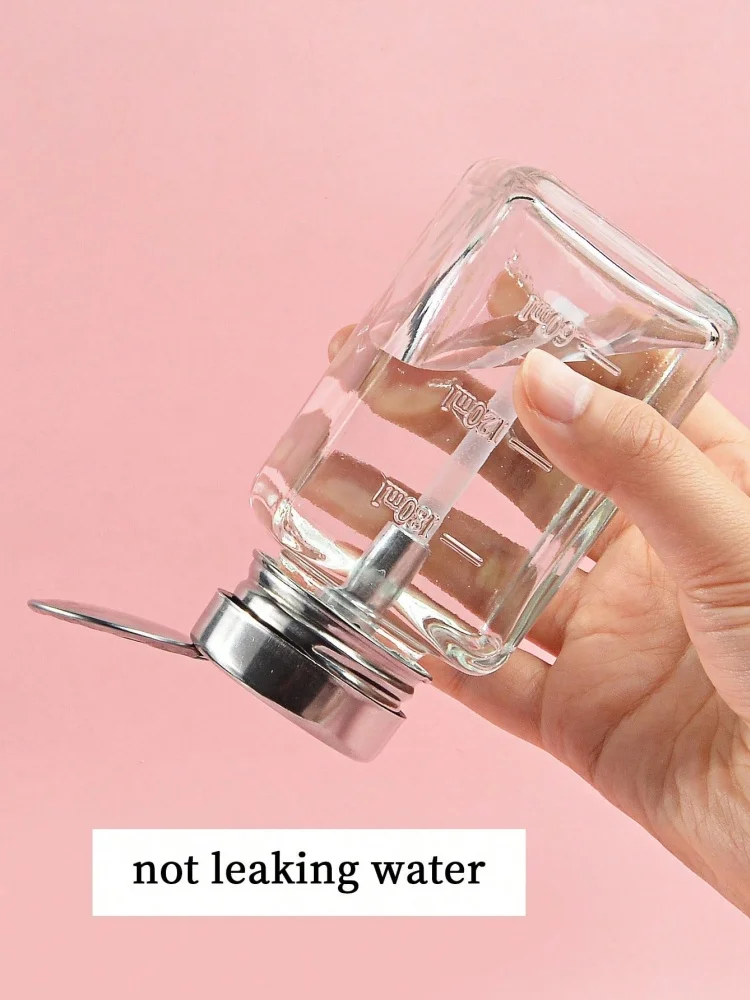 Nach unten drückbarer, leerer Pumpspender aus Glas für Nagellack, Alkohol, Make-up-Entferner, klare, nachfüllbare Flasche, Aufbewahrung für flüssigen Reiniger – Detail 6