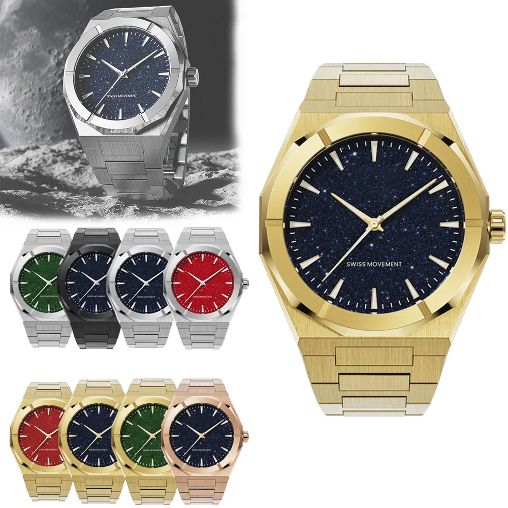 PR Logo All Stainless Steel Japan Movement Star Dust Non Frosted Brushed Frosted Watch With Original Box