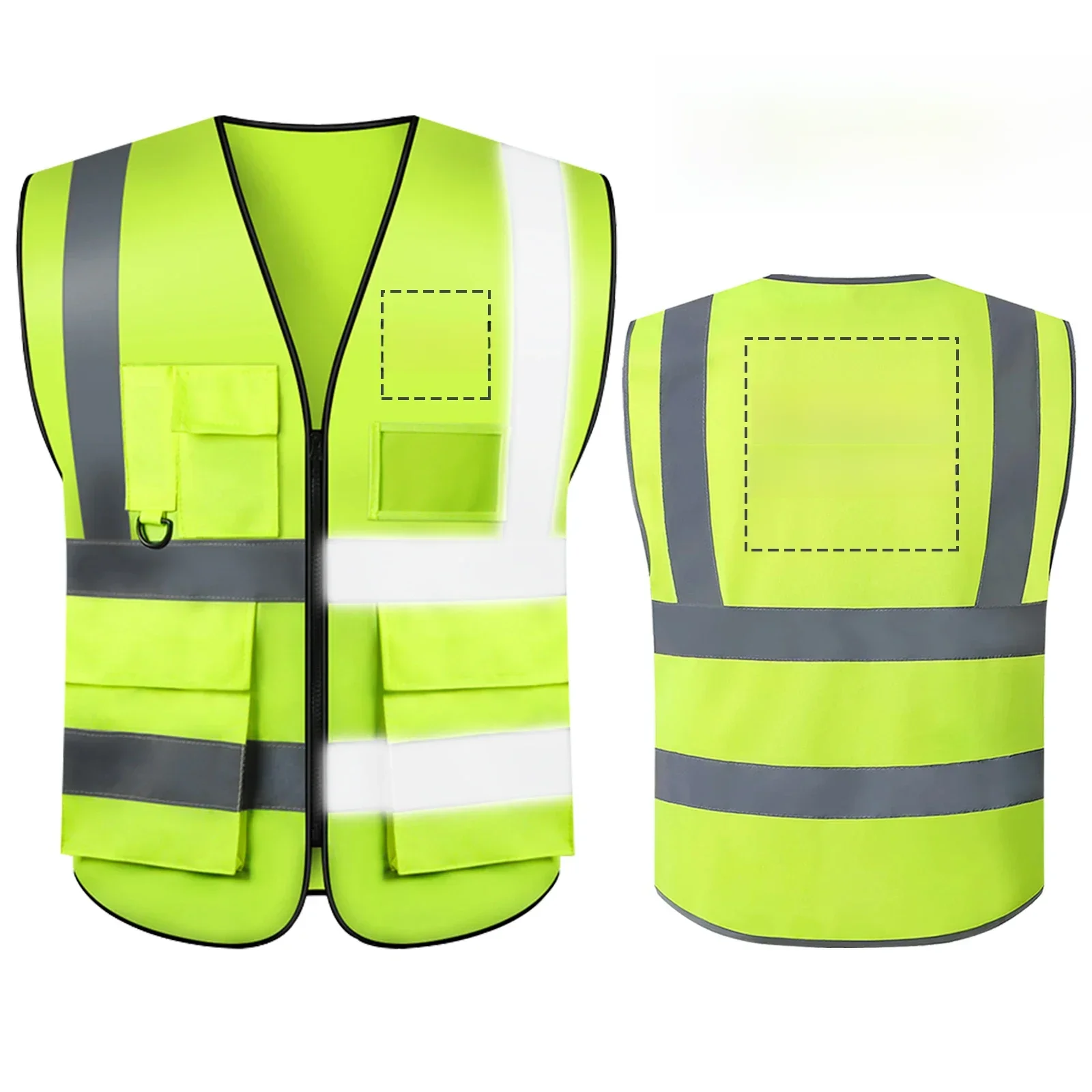 Gilet de sécurité avec LOGO personnalisé S-5XL, avec poches et fermeture éclair, gilet de Construction haute visibilité, vêtements de travail