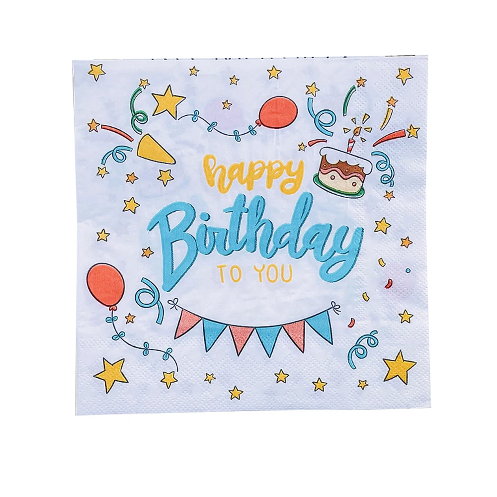 Colorful Disposable Printed Napkins, 2 Layers, 33x33cm, Hotel, Restaurant, Party, Birthday, 20Pcs