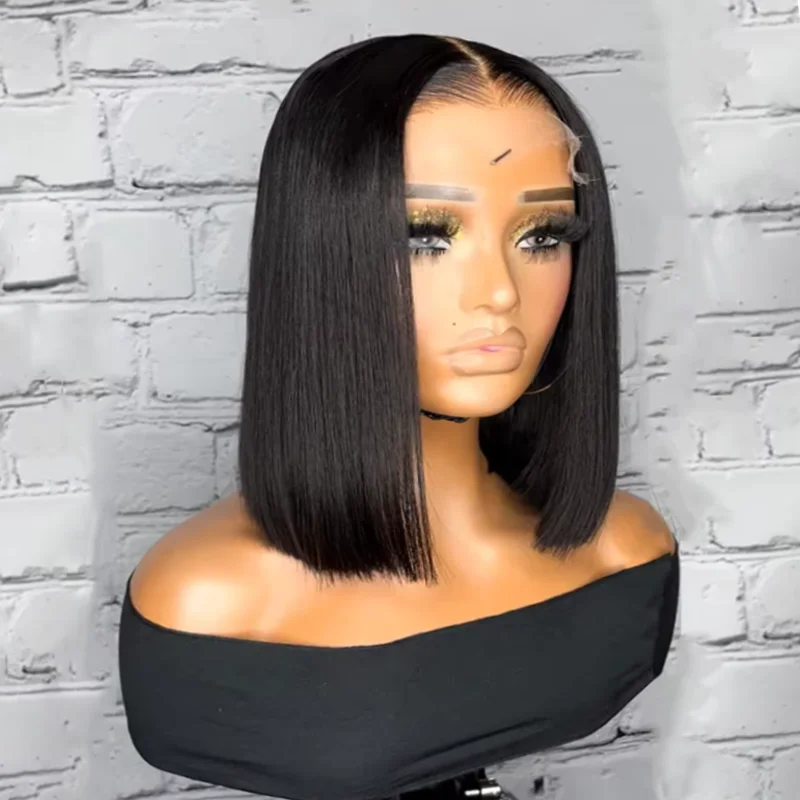 13x4 em linha reta laço frontal bob peruca pré arrancado 100% perucas de cabelo humano brasileiro remy osso em linha reta curto bob peruca para mulher 14 Polegada