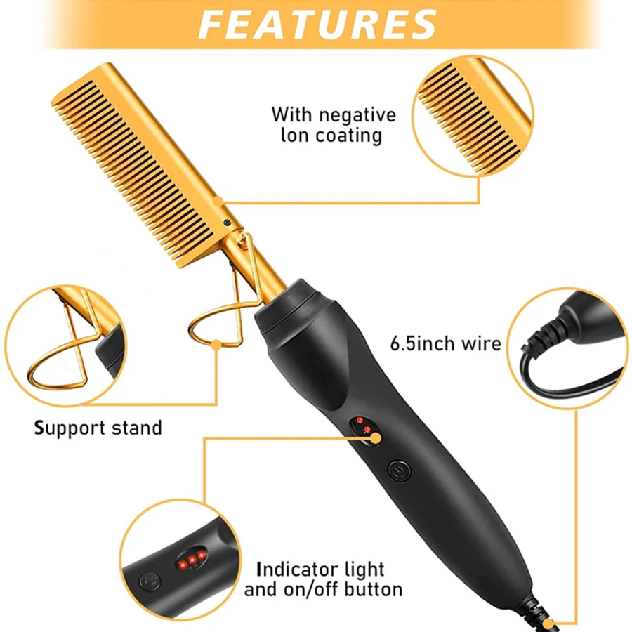 Goiple Electric Hot Comb Hair Straightenerm Curling Iron for Natural Black Hair Wigs Pressing Combs with Wig Glue Hair Wax Stick