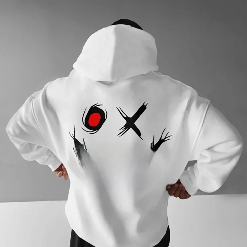 Casualowe bluzy z kapturem dla mężczyzn odzież jesienno-zimowa luźna bluza z kapturem drukuj z długim rękawem męski sweter Oversize męskie topy — zdjęcie 2