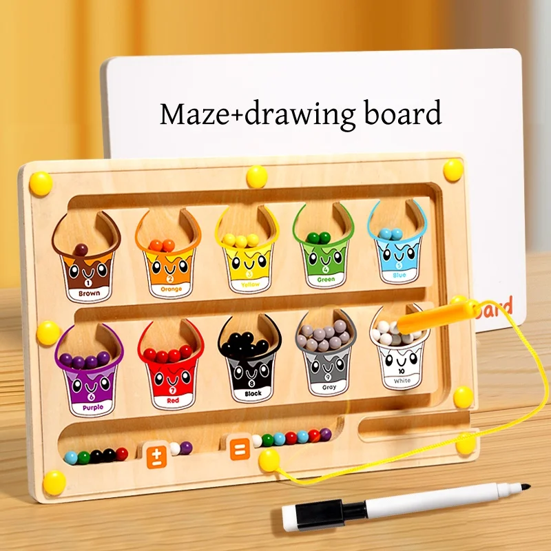 Toddler Montessori Toys 3 in 1 Wooden Magnetic Color Number Maze With Drawing Board Letters Learning Early Education Toy Gifts