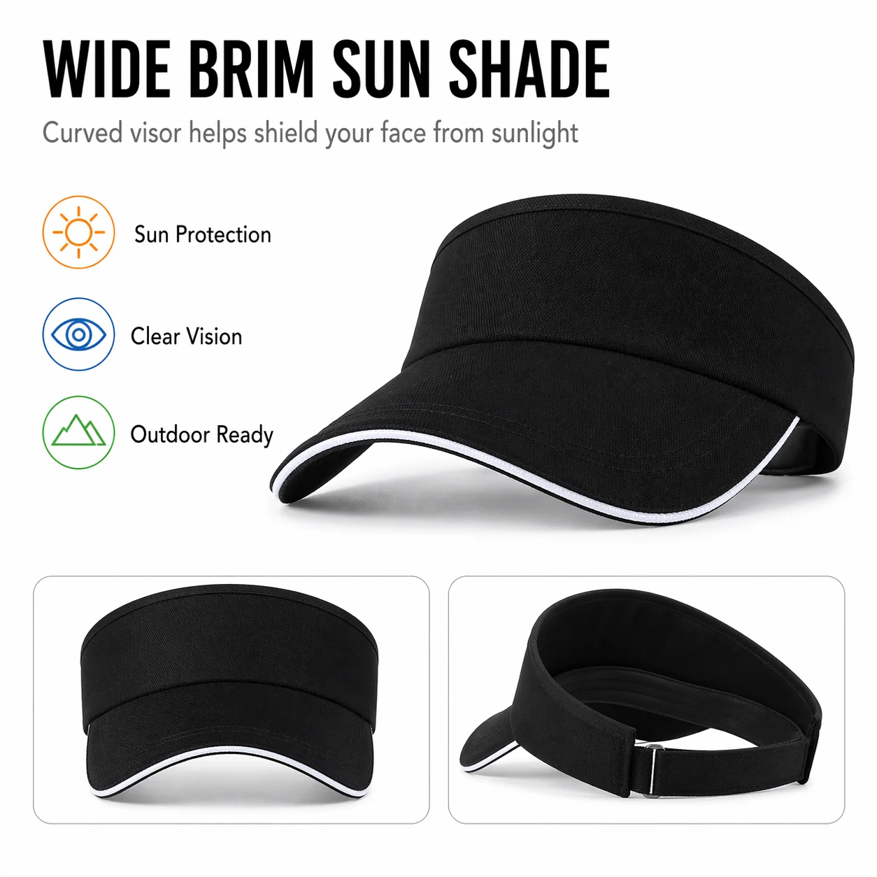 Adjustable Sports Sun Visor Hat for Women Men Solid Color Breathable Wide Brim Summer Cap for Golf Tennis Running Beach Outdoor