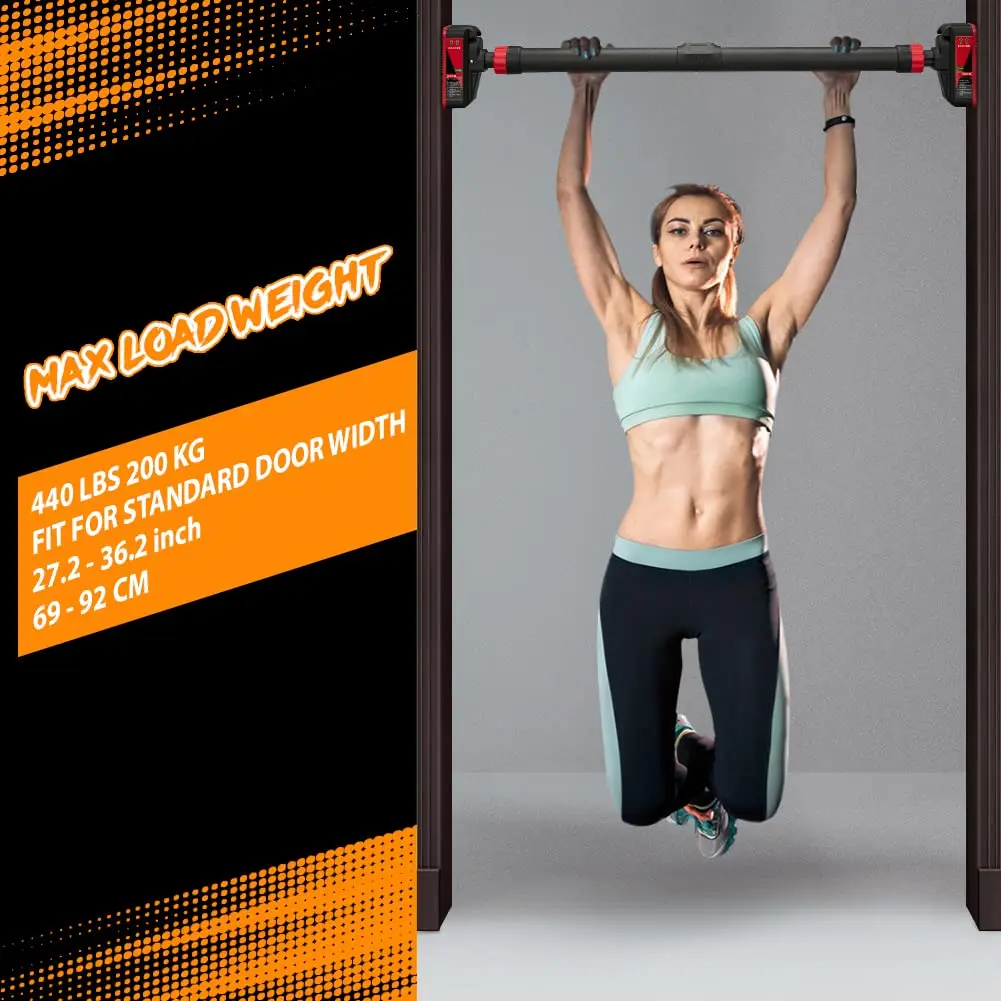 Doorway Pull Up Bar, Door Frame Chin Up Bar with Locking Mechanism, Adjustable Width, Strength Training Pullup Bar Max Load 440lbs