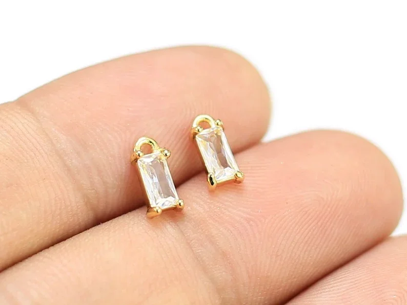 6pcs Baguette Earring Charms, Rectangle CZ Charms, Real gold plated, 9x4.2x3mm, Earring Accessories, Jewelry making - G131