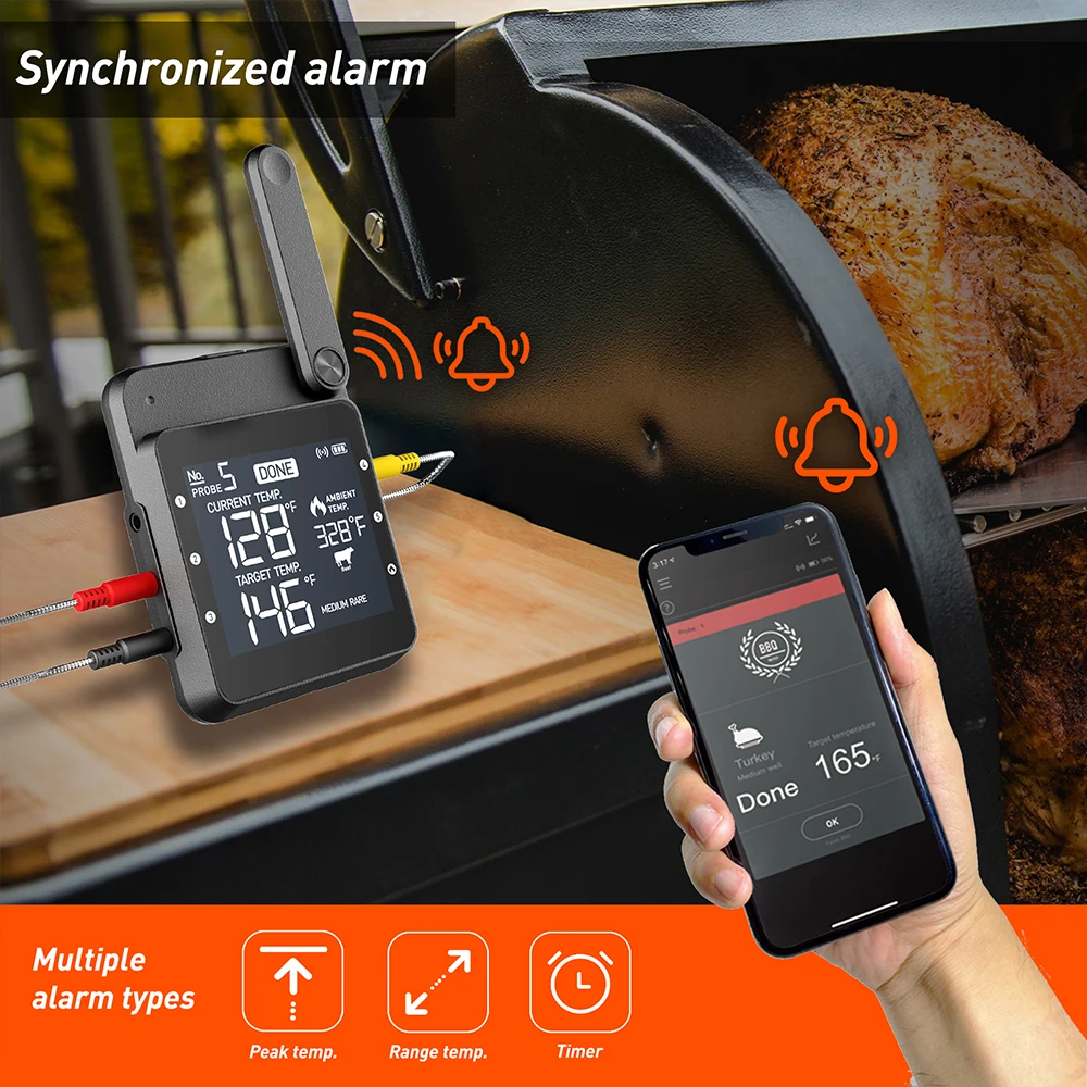 Smart Rechargeable Digital Wifi Wireless Remote Meat Barbecue BBQ Thermometer For Pizza Oven Grilling Smoker With Magnet