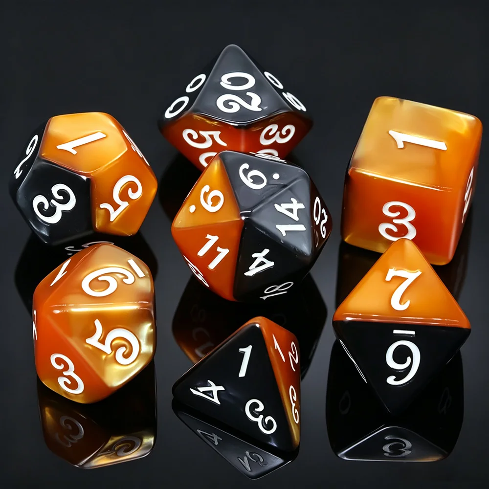 7Pcs Lava Black Orange Resin Polyhedral Dice Set D4-D20 RPG Dice for Board Games Tabletop Role Playing Family Game Night Christm