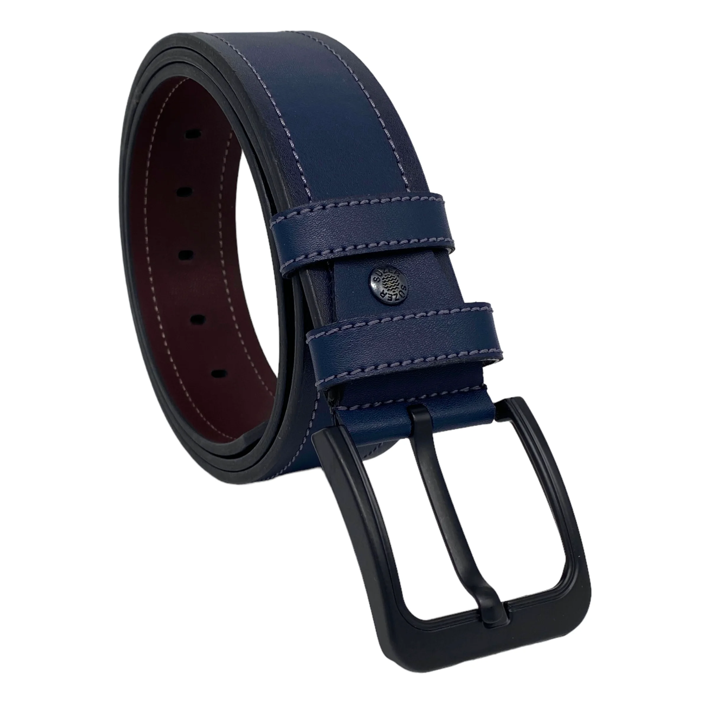 Synthetic Leather Sport Men 'S Belt Denim Jeans Pants Casual Clothing Waist Belt 4.5 cm Width Dikişli Model Stainless Buckle Navy Blue