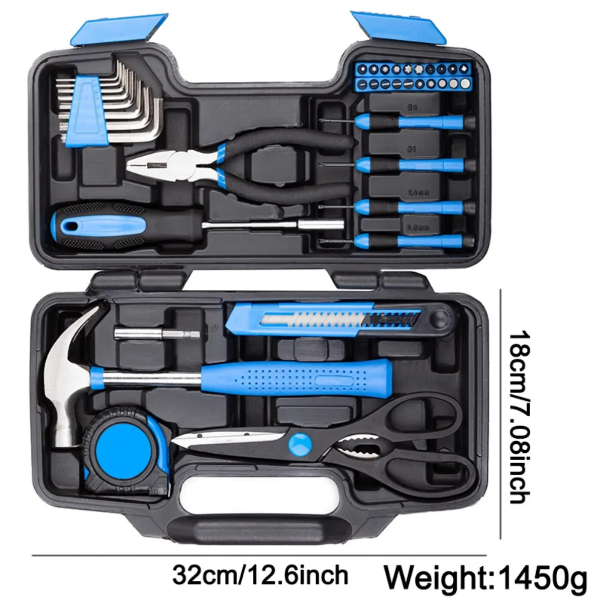 39 kit di attrezzi blu, kit di manutenzione del giardino, strumenti di riparazione domestica, set di attrezzi compatti