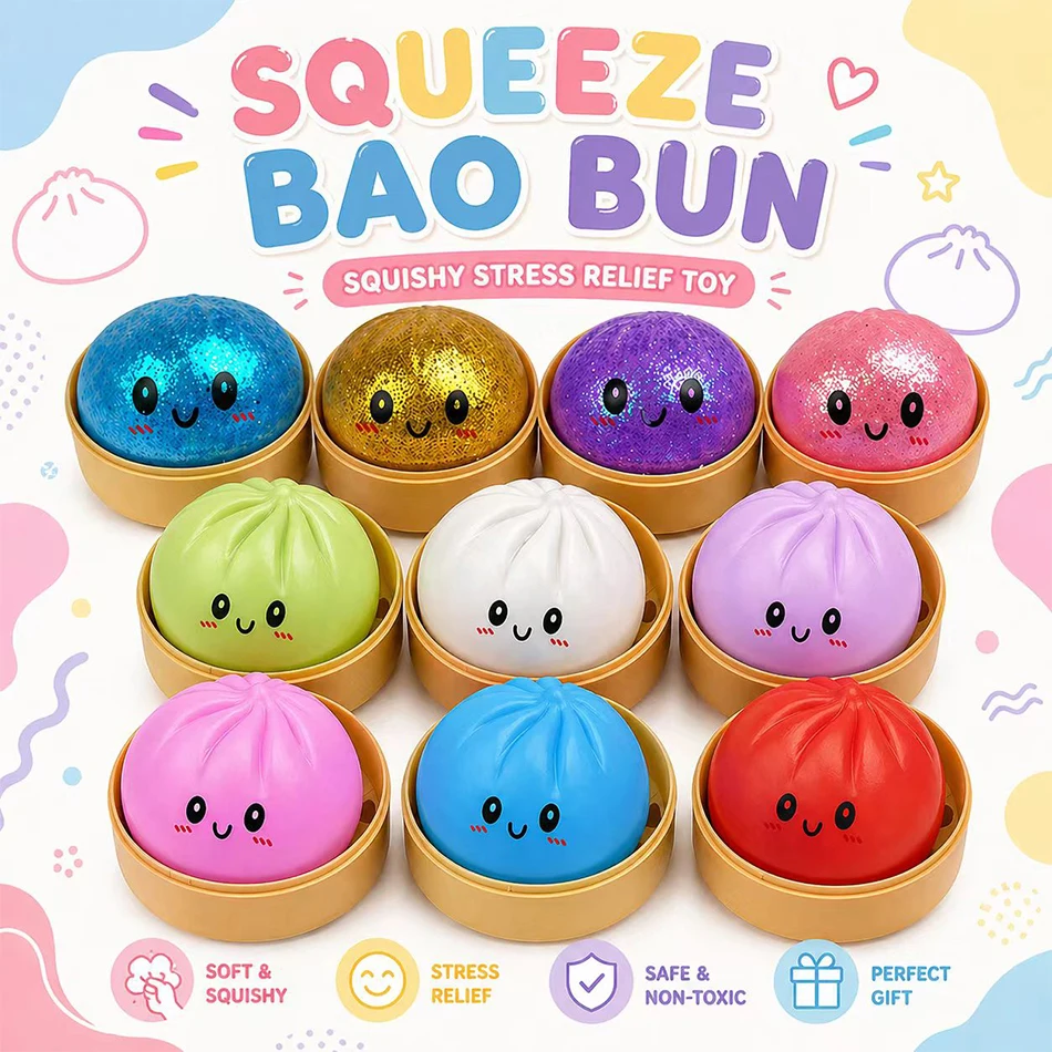 Novo Brinquedo Squishy Baozi Fofo 2026 para Alívio do Estresse, Brinquedo de Apertar em Formato de Pão Cozido a Vapor com Caixa de Vapor de Bambu, Recuperação Lenta, Decoração de Mesa, Presente