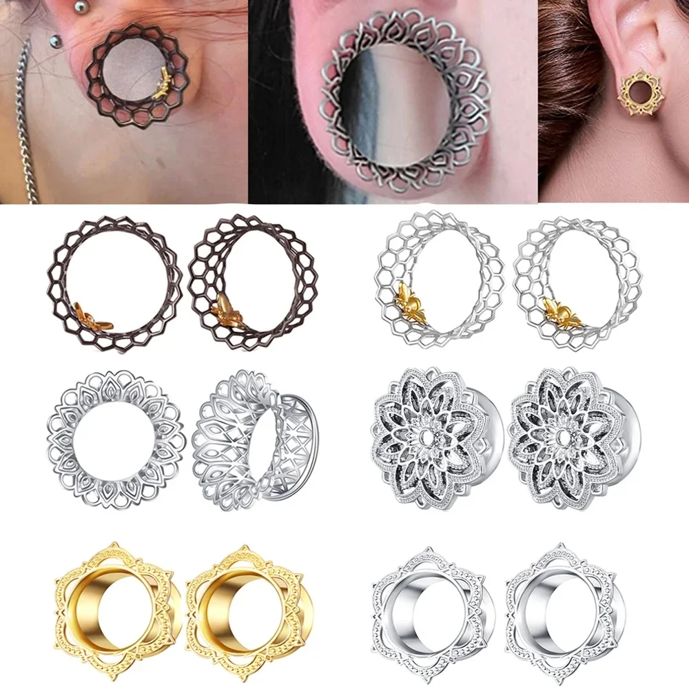 Fajne zatyczki do uszu tunele Expander podwójne rozszerzenie mosiężne tunele do małżowiny usznej nosze kolczyki piercing wskaźniki do uszu pszczoła kwiat — zdjęcie 2